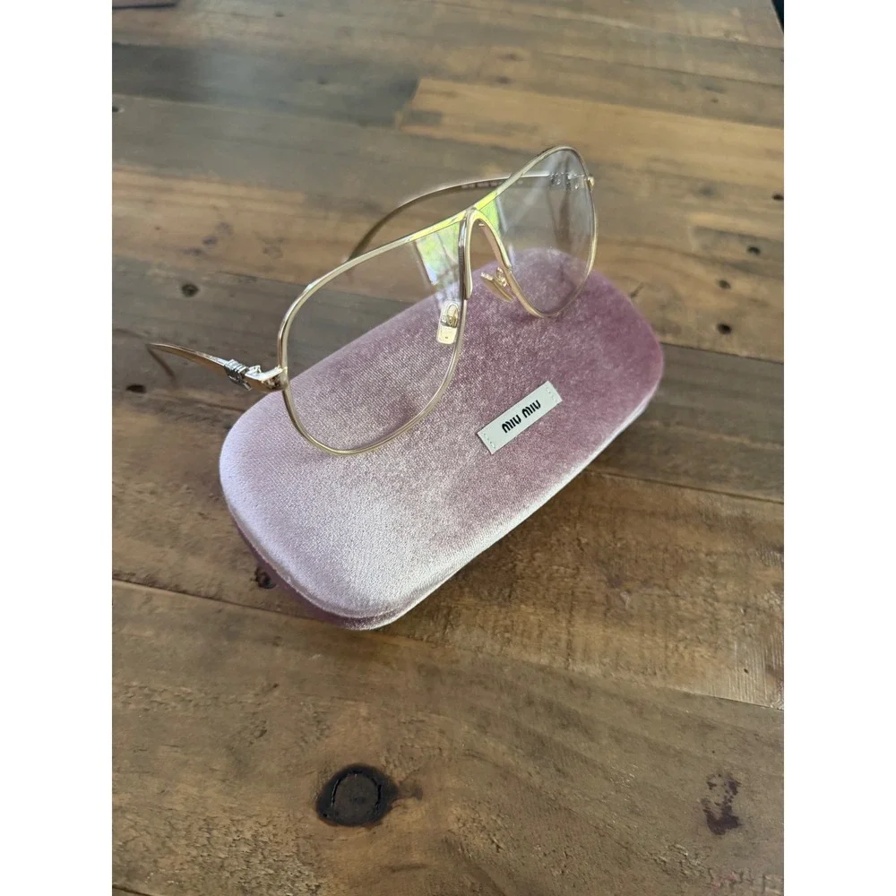 Miu Miu MU 54SS Gold Aviator Eyeglasses Clear Blue Lens Frames New in Case